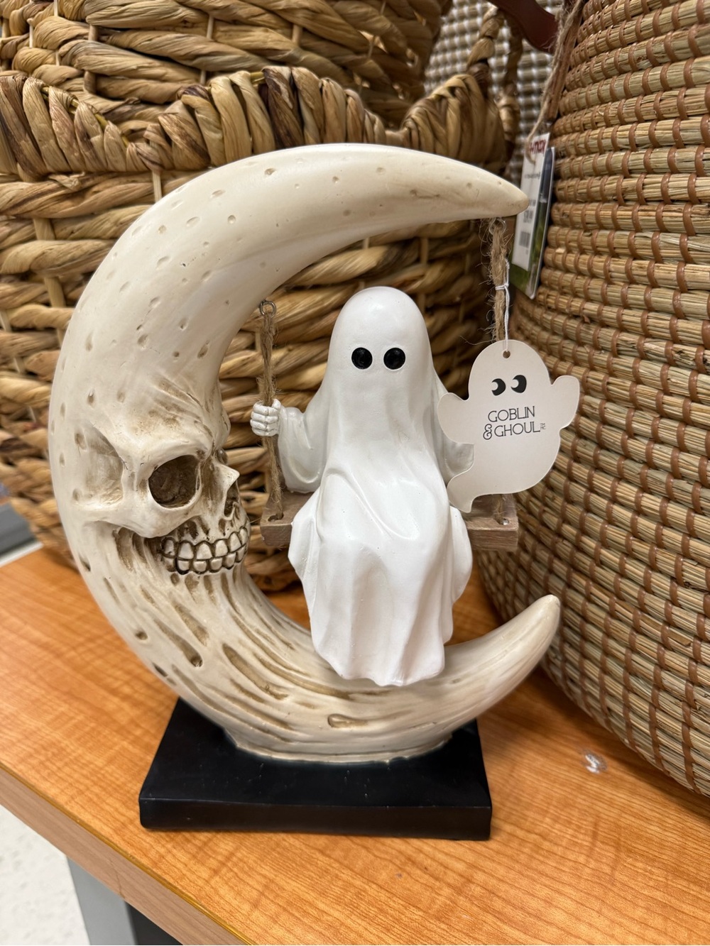 Goblin & Ghoul White Ghost on Crescent Moon Figurine